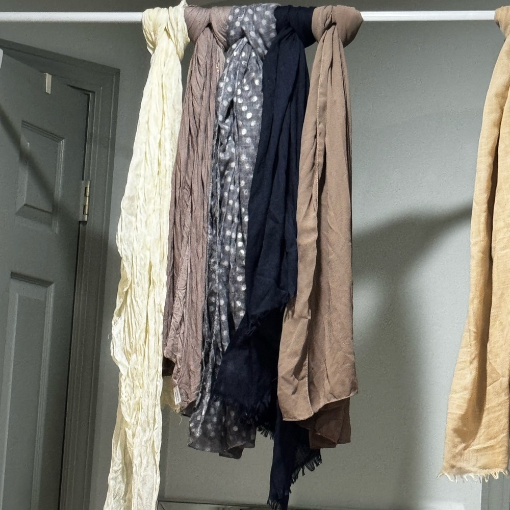Neutral Lightweight Scarf Bundle - Cream, Taupe, Navy, Polka Dot
